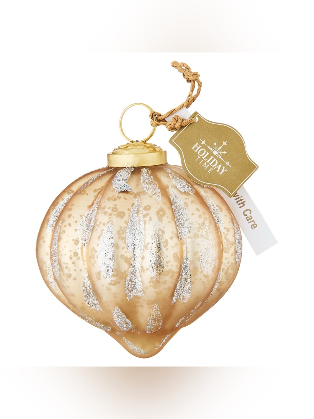 NEW 2026 🔥2/ Holiday Time Gold and Silver Glitter Ribbed Glass Ornament